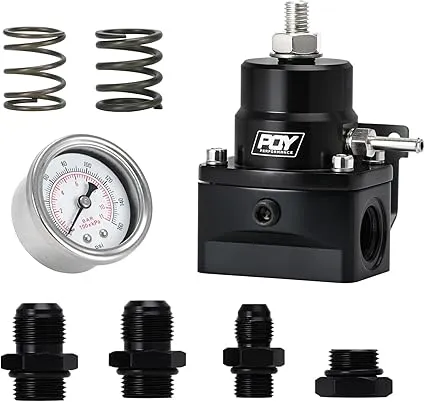 PQY Adjustable Fuel Pressure Regulator Kit 3-70PSI with AN8 Feed Port and AN6 Return Port (black) Brand: PQY