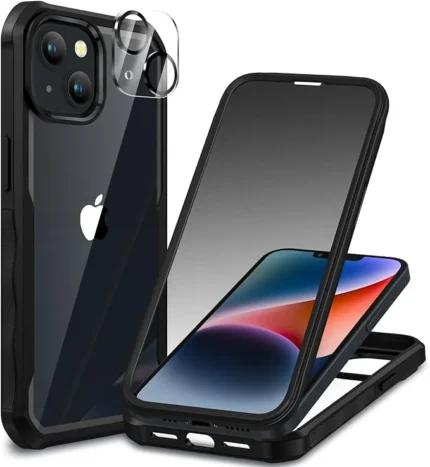 CENHUFO Compatible with iPhone 14/13 Case Built-in Privacy Screen Protector with Camera Lens Protector, 360°Full Body Shockproof Case for iPhone 13/14 with Anti Spy Screen Protector -Black