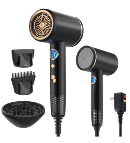 Hair Dryer,Travel Hair Dryer with Diffuser,110000 RPM High Speed Ionic Blow Dryer,Temperature Display,Low Noise&Lightweight Blow Dryer,Fast-Drying,No Heat Damage,Suitable for All Hairstyles(Black)