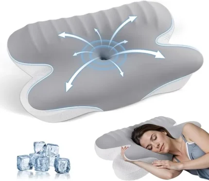 JINXIA Memory Foam Pillows for Sleeping,Ergonomic Orthopedic Neck Support Pillow,Cooling Pillow with Removable Pillowcase for Side,Back, Stomach Sleepers,Light Gray