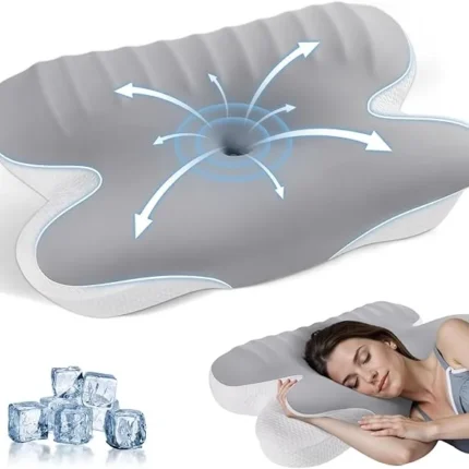 JINXIA Memory Foam Pillows for Sleeping,Ergonomic Orthopedic Neck Support Pillow,Cooling Pillow with Removable Pillowcase for Side,Back, Stomach Sleepers,Light Gray