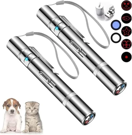 JARUFEE Cat Toys for Indoor Cats, USB Rechargeable Red Dot Kitten Practice Chaser Toys LED Light Pointer with 5 Patterns Pet Scratch Exercise Tools,Cat Interactive Toys 2Pack