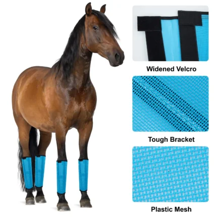 TAILNERY Fly Boots for Horses Set of 4 - Edge-Curved Design for Optimal Fit, Non-Sag Dual Stay System, Breathable Mesh for Comfort, Reduces Stomping & Fatigue (Medium, Blue)