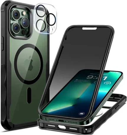 seacosmo Magnetic for iPhone 13 Pro Max Case, Privacy Phone Cover Compatible with Magsafe Built-in Anti Peep Tempered Glass Privacy Screen Protector and Camera Protective Full Body Shockproof - Black