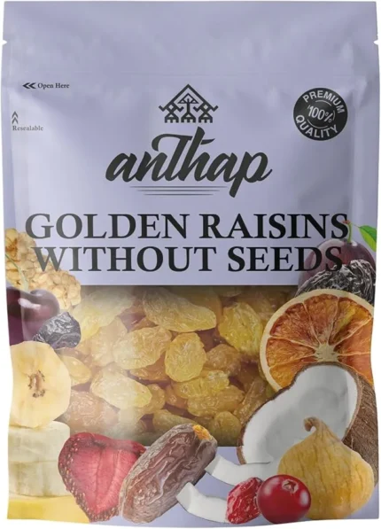 Anthap Golden Sultana Raisins without seed, No Sugar, Non GMO, Naturally Sweet & Juicy, Seedless for Easy Snacking, Golden Color for Premium Quality, High in Fiber & Antioxidants, 1kg