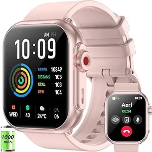 Smart Watch for Men Women, 1000mAh Battery 100-Day Standby Time, 1.85" HD Screen Fitness Tracker, 110+ Sport Modes, IP68 Waterproof, Heart Rate/Sleep Monitor, Fitness Watch for Android/iOS (Pink)