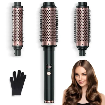 TYMO Thermal Brush Heated Round Brush - STYLUX 1.7 Inch Blowout Volumizer with Flexi-Fit Tech for Hair Straightening, Curling Styler Tool, Hair Straightener and Curler 2 in 1, Dual Voltage, Gold