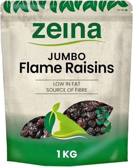 Zeina Jumbo Flame Raisins with Resealable Zip for Snacking and Home Baking (1Kg) - Source of Fibre, Low Fat - Perfect as Raisins Snack Packs for Kids, Perfect for a Healthy Vegan Diet
