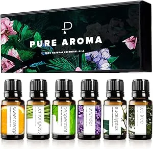 Essential Oils by Pure Aroma 100% Pure Therapeutic Grade Oils kit- Top 6 Aromatherapy Oils Gift Set-6 Pack, 10ML(Eucalyptus, Lavender, Lemon Grass, Orange, Peppermint, Tea Tree)