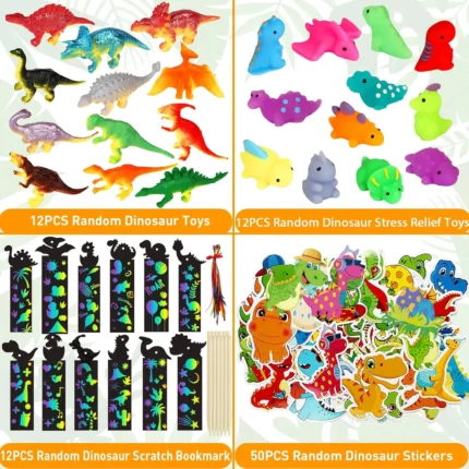 Dinosaur Party Favors for 12 Kids Dinosaur Birthday Party Supplies, Dino Goodie Bags Stuffers for Boys Girls, Dinosaur Birthday Gift Bags Fillers Dinosaur Themed Party Toys