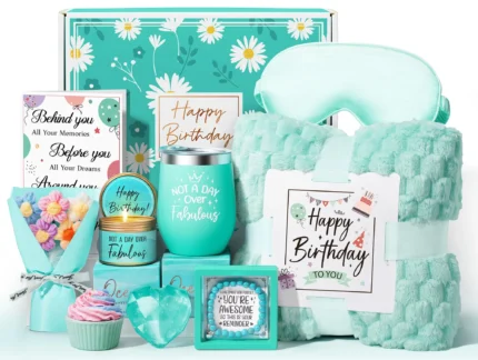 Birthday Gifts for Women, Unique Happy Birthday Gift Basket, Self Care Gift Care Package, Women Gifts for Birthday Box for Her Mom Sister Best Friend Wife Girlfriend Coworker, w/ Throw Blanket