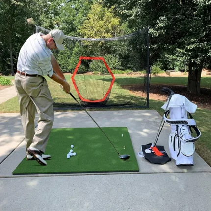 Premium Dual-Turf Golf Mat with Ball Tray, 5x4 FT Golf Hitting Mats Practice Outdoor Indoor Equipment with 10 Golf Balls, 9 Golf Tees, Golf Aid Training Swing Chipping Mat, Gifts for Men,Boy,Golfers