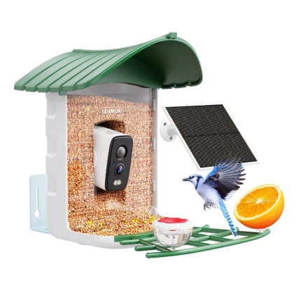 SEHMUA Bird Feeder with Camera, Solar Powered, AI Identify Bird Species, Live View, Ideal Present, 2.4GHz WiFi, Blue