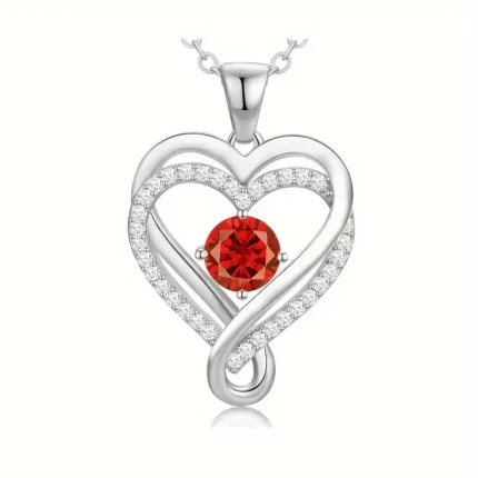 Heart Necklace for Women, 925 Silver Necklace with Infinity Heart Pendant, Personalized Birthstone Necklace Anniversary Birthday Gifts for Wife, Girlfriend, Mom