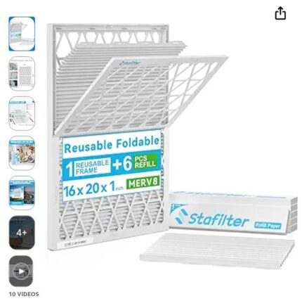 AErovivo 16x20x1 Air Filter MERV 8, 1 Foldable ABS Frame with 6 Pack Refills, Reusable AC HVAC Furnace Filter (Actual Size: 15.59 x 19.56 x 0.78 in)