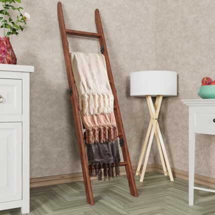 TotsNJoy Decorative Wooden Blanket Ladder for Living Room, Pine Wood Quilt Ladder, 6-Tier Wall Leaning Blanket Rack Stand, Towel Ladder for Home Décor N Display. Easy Assembly with Instruction Manual.
