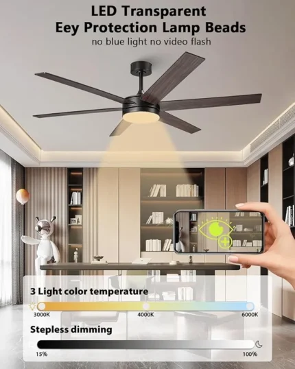 60 Inch Large Ceiling Fans with Lights and Remote, Indoor Outdoor Black Modern Ceiling Fan, 3CCT, Reversible DC Motor Dual-Sided Blades High CFM Ceiling Fan for Bedroom Living Room Patio Garage