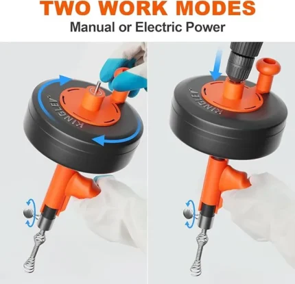 Drain Auger, Drain Snake With Drill Adapter, 25ft Plumbing Auger Heavy Duty Flexible Sink Steel Plumbing Auger Bathroom Hair Clog Removal Tool, Manual Or Powered - No auto retract or feed