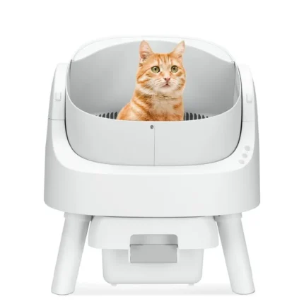 Self-Cleaning Cat Litter Box, Automatic Cat Litter Box for Multiple Cats, Open-Top Design, Safety Protection,1 Roll Trash Bags