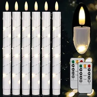 Flameless LED Pillar Candles Flickering with Remote & Timer for Romantic Decorations，Battery Operated Candles, Arounded with Starlight String, Festival Wedding Home decoration, Pack of 6, White