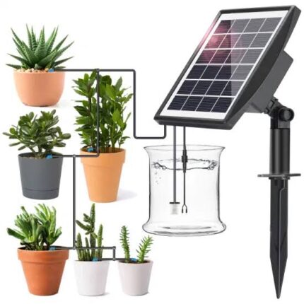 Solar powered dual pump drip irrigation kit for outdoor indoor plants