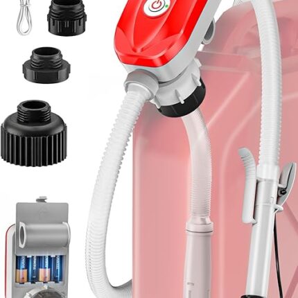 Automatic Electric Fuel Transfer Pump w Auto-Stop, 3.6 GPM-Leak Protection | 54" Long Hose Gas Pump Battery Powered w 4pcs Can Adapters, Leak Protection for Gasoline, Diesel, Kerosene, Gifts for Men Dad