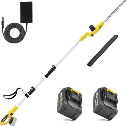20V Cordless Pole Hedge Trimmer, 14-Feet Reach with 2X4.0Ah Batteries& Fast Charger, 5/8-Inch Cutting Capacity, Electric Bush Trimmer with Extension Pole for Shrubs Pruning