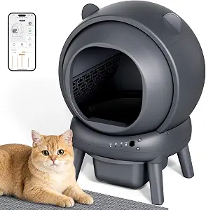 Self Cleaning Litter Box, Automatic Litter Box with App Control, Large Capacity for Multiple Cats, Noise & Odor Control, Dual Safety Sensors, Easy Maintenance with Litter Mat, Gray