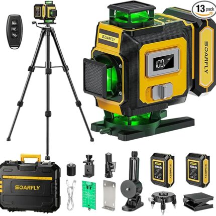 Laser Level with Tripod, 4x360° Self-Leveling Green Beam 4D Laser Level, Dual 4000mAh Lithium Batteries, Laser Level kit for Tile Installation, Framing, Picture Hanging & Home Renovation