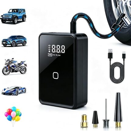 Tire Inflator Portable Air Compressor, 120PSI Cordless Tire Inflator with Digital Gauge, LED Light & Window Breaker for Car, Bike, Balls & Inflatables