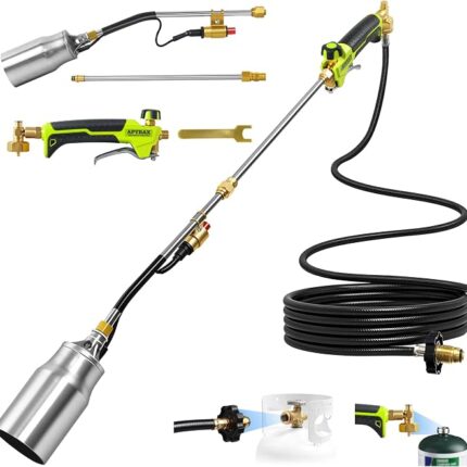 Propane Torch Weed Burner, 500,000 BTU Heavy Duty, 37.6 Inch | 10ft Hose, Dual-Length Modes, Self-Ignition, Multi-Fuel Compatible (1lb-100lb), For Garden, Snow Melting