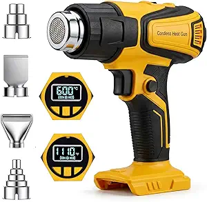 Cordless Heat Gun Compatible with Dewalt 20V Battery, 350W Fast Heating Portable Hot Air Gun with LCD Display, 2-Temp Setting 120-1112℉ 4 Nozzles for Crafts DIY (Tool Only, Not Made by Dewalt)