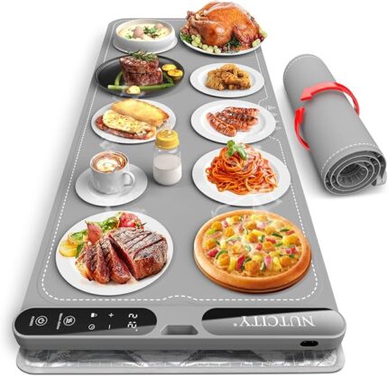 Food Warming Mat Extra Large, 40" x 15" — No Open Flame & No Bulky Heating Stand Required — Foldable Silicone with 7 Temp Settings & 8-Hour Timer for Party, Gathering & Daily Use