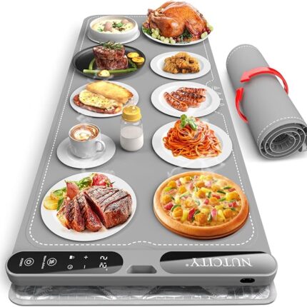 Food Warming Mat Extra Large, 40" x 15" — No Open Flame & No Bulky Heating Stand Required — Foldable Silicone with 7 Temp Settings & 8-Hour Timer for Party, Gathering & Daily Use