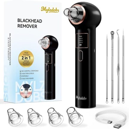 Blackhead Remover 3+1 Suction Modes Facial Pore Vacuum Cleaner (Black) | USB Rechargeable Black Head Remover for Face Portable Blackhead Extractor with 5 Suction Heads for Women & Men