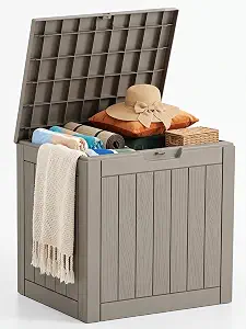 34 Gallon Deck Box,Waterproof Indoor&Outdoor Storage Bins with Lid,Grey | Lockable Weather-resistant storage box for Patio Cushions,Garden Tools,Pool Accessories,Toys,Package Deliveries