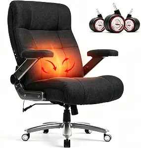 Big and Tall Office Chair with Massage Heat for Heavy Duty People | 7.09'' Extra Wide Seat,Flip Arms, Leather Ergonomic with Thick Spring Cushion