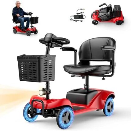 Mobility Scooter,Foldable,300 lbs Capacity,Travel & Daily Commute | Mobility Scooters for Seniors,Quick-Assembly, Features Rotating Seat, 300W Motor, LED Headlight & Storage Basket for Travel