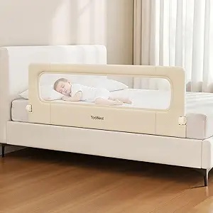 Bed Rail for Toddlers, 59 Inch Foldable Baby Guard | 59 in foldable toddler rail with reinforced anchors, no-gap mattress fit, double lock, washable fabric for King|Queen