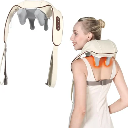 KppeX Neck Massages 4D Deep Cordless Tissue Kneading with Heating Function, Shiatsu and Shoulder Massages Pillow,Leg and Back Pain Relief, Gifts for Men or Women-Lvory White