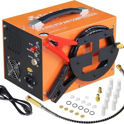 TOAUTO A1X-PRO PCP Air Compressor,4500Psi 30Mpa, Wire Spool Portable Design, Built-in Converter, Water/Oil-Free, One Button Start, Bursting disc, by 110V AC or 12V Car Battery (Manual Stop Version) | Wire Spool Portable Design, Built-in Converter, Water/Oil-Free, 110V AC or 12V Car, for Paintball/PCP Air Rifle/Tank