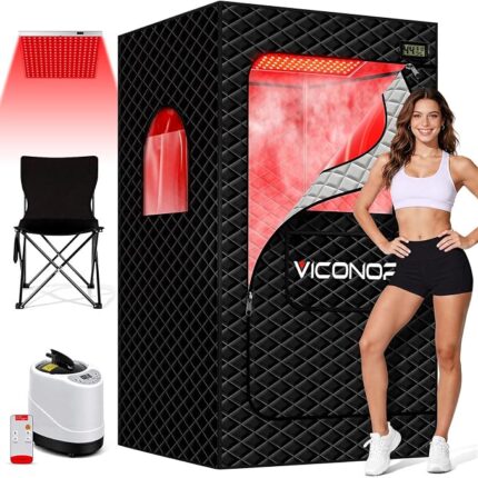 nfrared Sauna Box, Portable Steam Infrared Sauna with Red Light Therapy for Body, Sauna Tent with 660nm & 850nm Infrared Red Light Therapy Lamp, 3L/1200W Steamer, 9 Levels Heat, Timer, Folding Chair | Steam Sauna Tent with 660nm & 850nm Infrared Red Light Therapy Lamp, 3L/1200W Steamer, 9 Levels Heat, Timer, Folding Chair