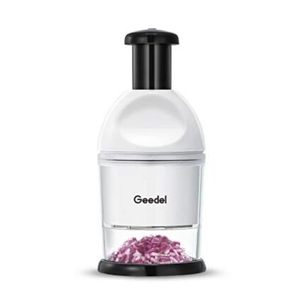 Geedel Food Chopper, Easy to Clean Manual Hand Vegetable Chopper, Dishwasher Safe Slap Onion Cutter for Veggies Onions Garlic Nuts Salads Red