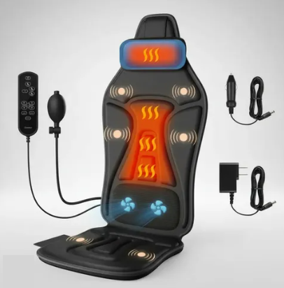 Vibrating Back Massager for Chair with Heat & Cooling, Chair Massager Pad with Adjustable Neck Support, Vibration Massage Seat Cushion for Office Chair Recliner, Home Relaxation